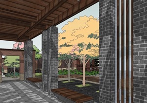 新中式屋顶花园景观方案ＳＵ模型