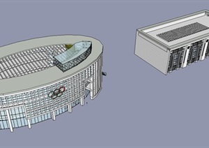 中式体育馆和游泳馆建筑建筑设计SU(草图大师)模型