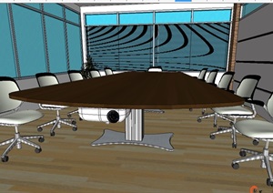 现代详细会议室详细空间设计SU(草图大师)模型