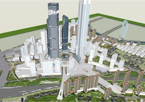 完整城市中心区建筑规划设计SU(草图大师)模型