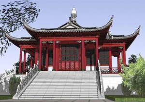 舍利殿寺庙建筑设计SU(草图大师)模型