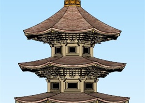 古建塔楼寺庙建筑设计SU(草图大师)模型