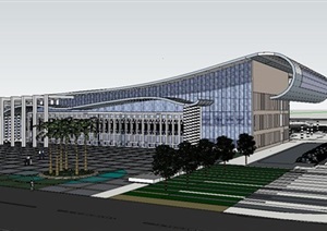 客运中心交通汽车站建筑设计SU(草图大师)模型
