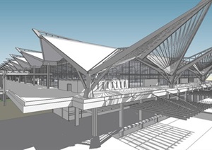 大跨建筑高铁火车站设计SU(草图大师)模型
