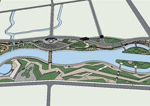 沿河滨湖景观公园长廊景观设计SU(草图大师)模型