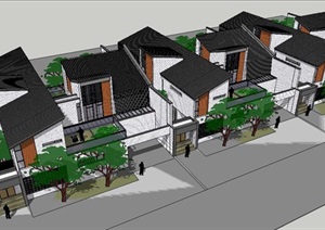 新中式住宅别墅建筑设计SU(草图大师)模型