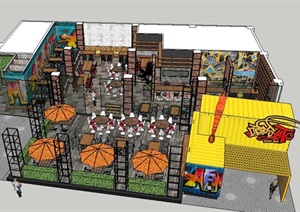 工艺复古嘻哈风特色loft餐厅设计SU(草图大师)模型