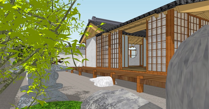 日本茶室小庭院景观设计模型(4)