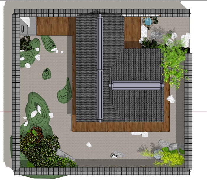 日本茶室小庭院景观设计模型(5)