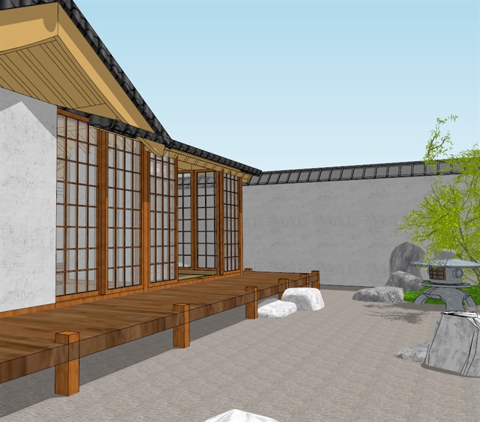日本茶室小庭院景观设计模型(7)