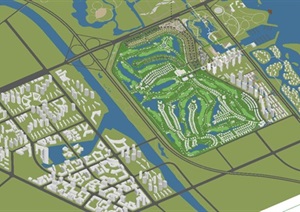 大型完整详细城市规划设计SU(草图大师)模型