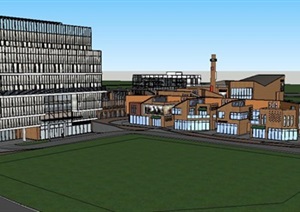 完整工业旧厂区改造规划建筑设计SU(草图大师)模型