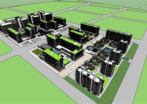 新型交流开放式住宅小区规划建筑SU(草图大师)模型