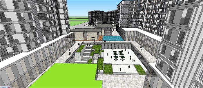新型交流开放式住宅小区规划建筑su模型