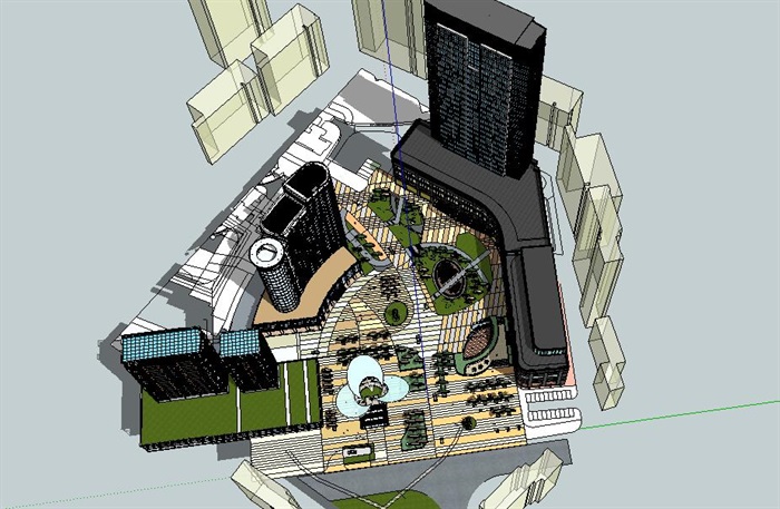 现代精品商业广场商住楼设计su模型