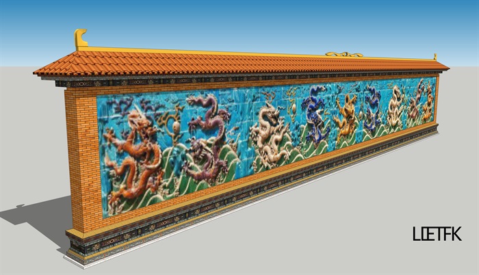 九龙壁景墙设计su模型