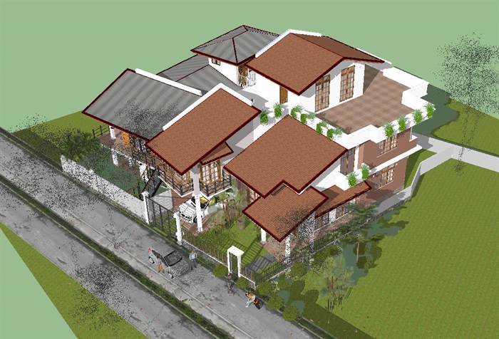 两栋日式独栋别墅建筑方案SU模型(4)