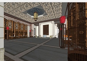 现代中式会所大堂室内装潢方案ＳＵ模型
