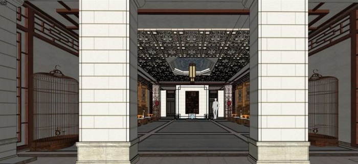 现代会所大堂室内装潢方案ＳＵ模型(8)