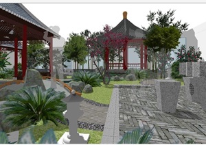 古典中式屋顶休闲花园SU(草图大师)模型