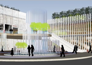 现代风格商业广场建筑与景观SU(草图大师)模型