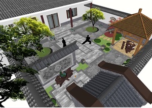 西北地区新中式庭院景观方案SU(草图大师)模型