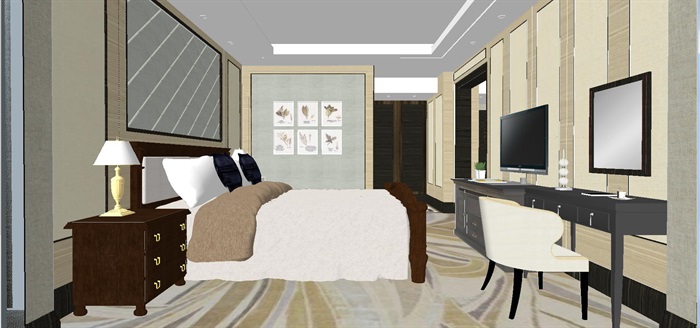 简欧风格酒店套房室内装潢设计方案SU模型(2)