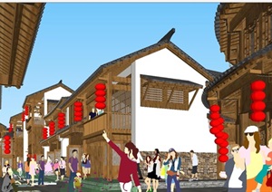古典中式商业水街建筑与景观SU(草图大师)模型