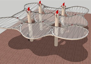 六个现代商业广场景观遮阳伞ＳＵ模型