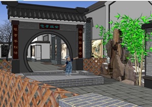 乡村口社区文化宣传中心建筑SU(草图大师)模型