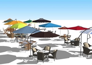 现代泳池遮阳伞与躺椅合集SU(草图大师)模型