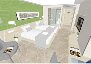 现代酒店标准双人间客房装潢设计方案SU(草图大师)模型