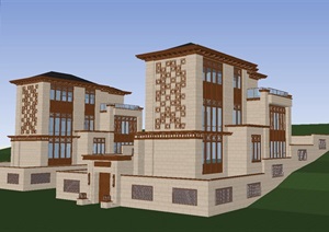 一个新中式山地台级独栋别墅ＳＵ模型