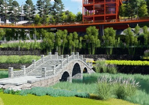 城市运动休闲湿地公园景观SU(草图大师)模型