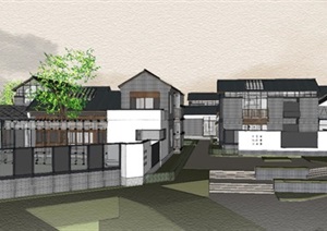 中式度假休闲别墅区建筑设计SU(草图大师)模型