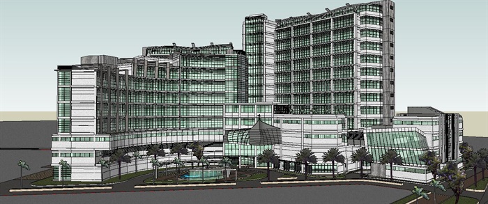 大型综合医院疗养院设计su模型