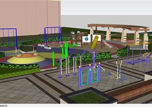 现代社区服务中心健身休闲广场与儿童游乐区SU(草图大师)模型