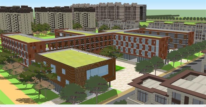 新古典风格住宅小区与配套小学建筑方案ＳU模型(4)