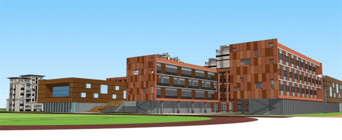 新古典风格住宅小区与配套小学建筑方案ＳU模型(8)