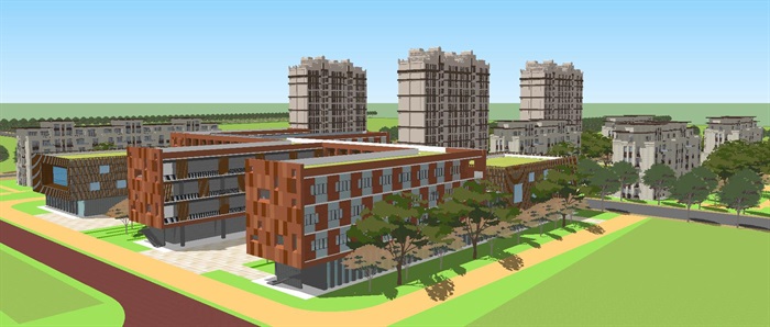 新古典风格住宅小区与配套小学建筑方案ＳU模型(9)