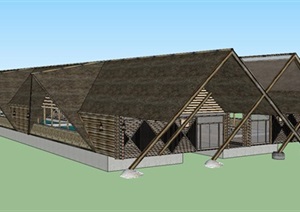 一个渔文化餐馆建筑方案SU(草图大师)模型