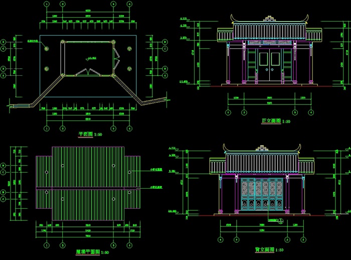 中式民居门厅建筑设计cad方案(3)