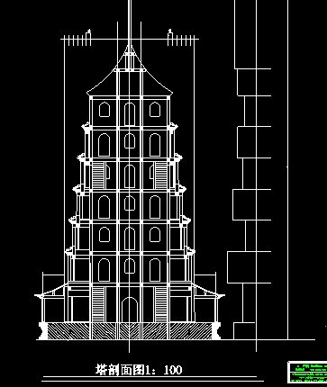 景观塔设计立面图与剖面图(2)