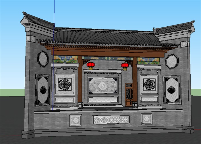 中式戏台建筑设计su模型