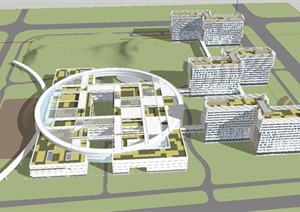 大型现代创意综合医院疗养院建筑SU(草图大师)模型