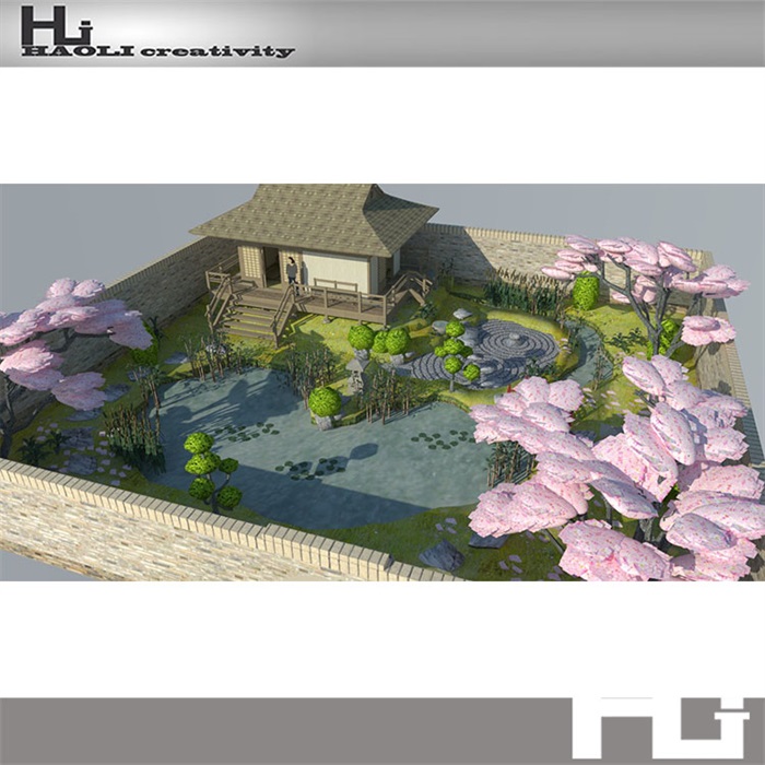 9套日式庭院su模型 cad施工图5套节点日式枯山水庭院