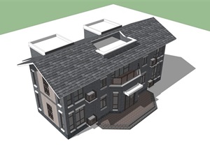 中式农村自建二层别墅SU(草图大师)模型及CAD方案