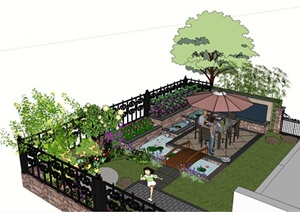 别墅庭院景观详细设计SU(草图大师)模型