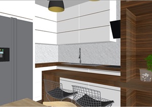 现代风格客厅与厨房室内家装SU(草图大师)模型