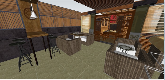 新中式咖啡厅餐馆室内方案SU设计模型(1)